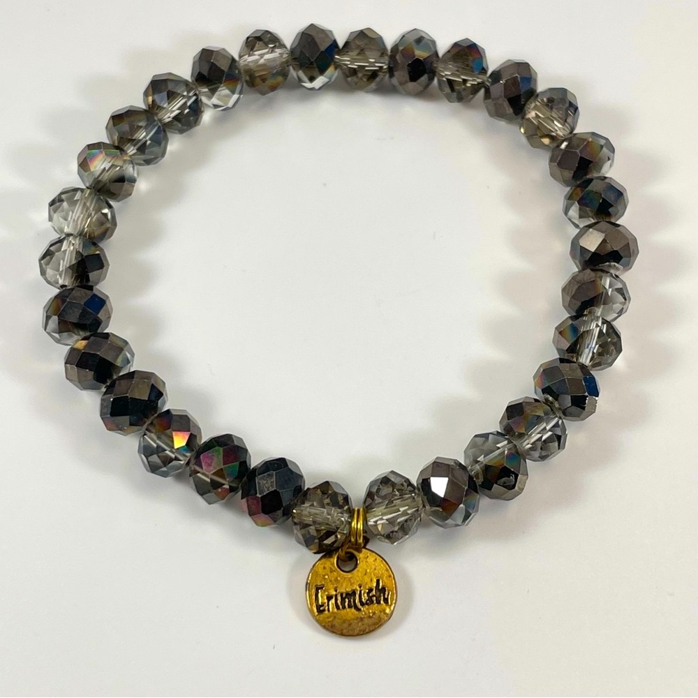 ERMISH Black Gray Glass Beaded Stretch Bracelet Boho Classic Timeless